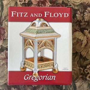 Fitz and Floyd Gregorian Lantern Candleholder with Gold Green and Silver Accents